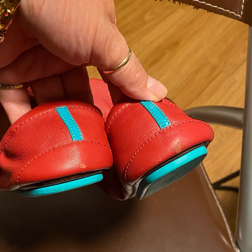 Tieks Vibrant Red Slippers with Teal Detail - Picture 3 of 5